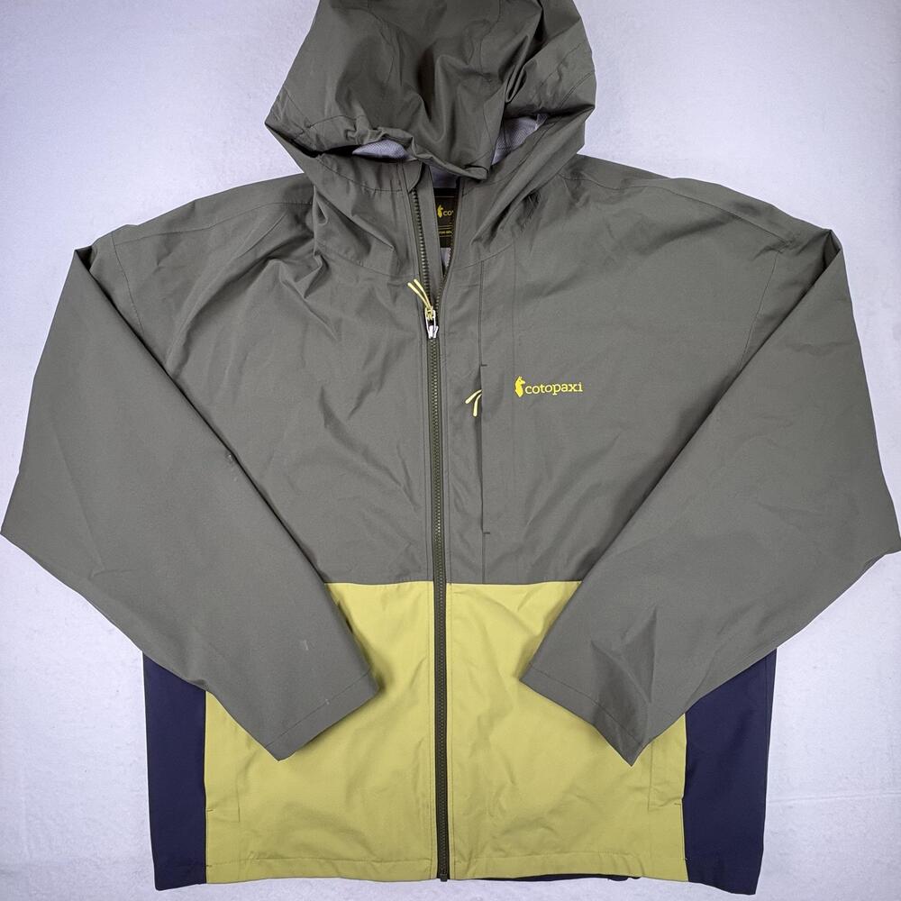 Cotopaxi Windbreaker Jacket Mens XL Green Yellow Colorblock Hooded Hiking Shell